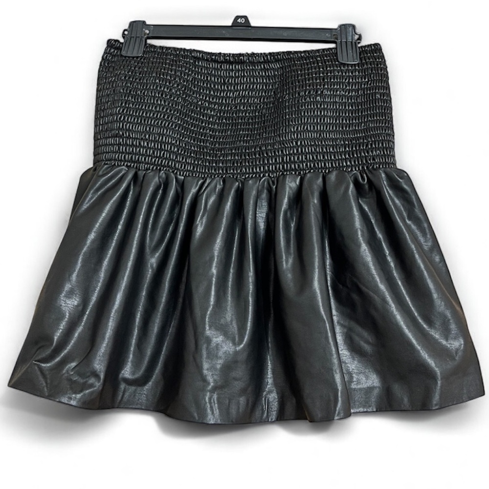Mustard Seed Women’s Black Faux Leather Elastic Smocked Waist Skort Sz-S